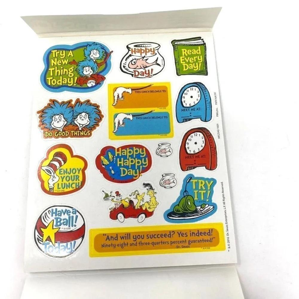 Dr. Seuss Lunch Box Stickers and Notes School Kids Love